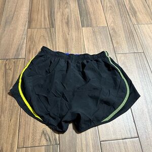 Nike Women's Black Athletic Shorts with Yellow and Green Accents